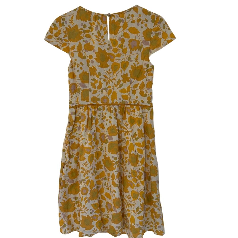 Boden Linen Dress Yellow Floral A Line Knee Length Summer Cottagecore Cap Sleeve - Picture 8 of 11